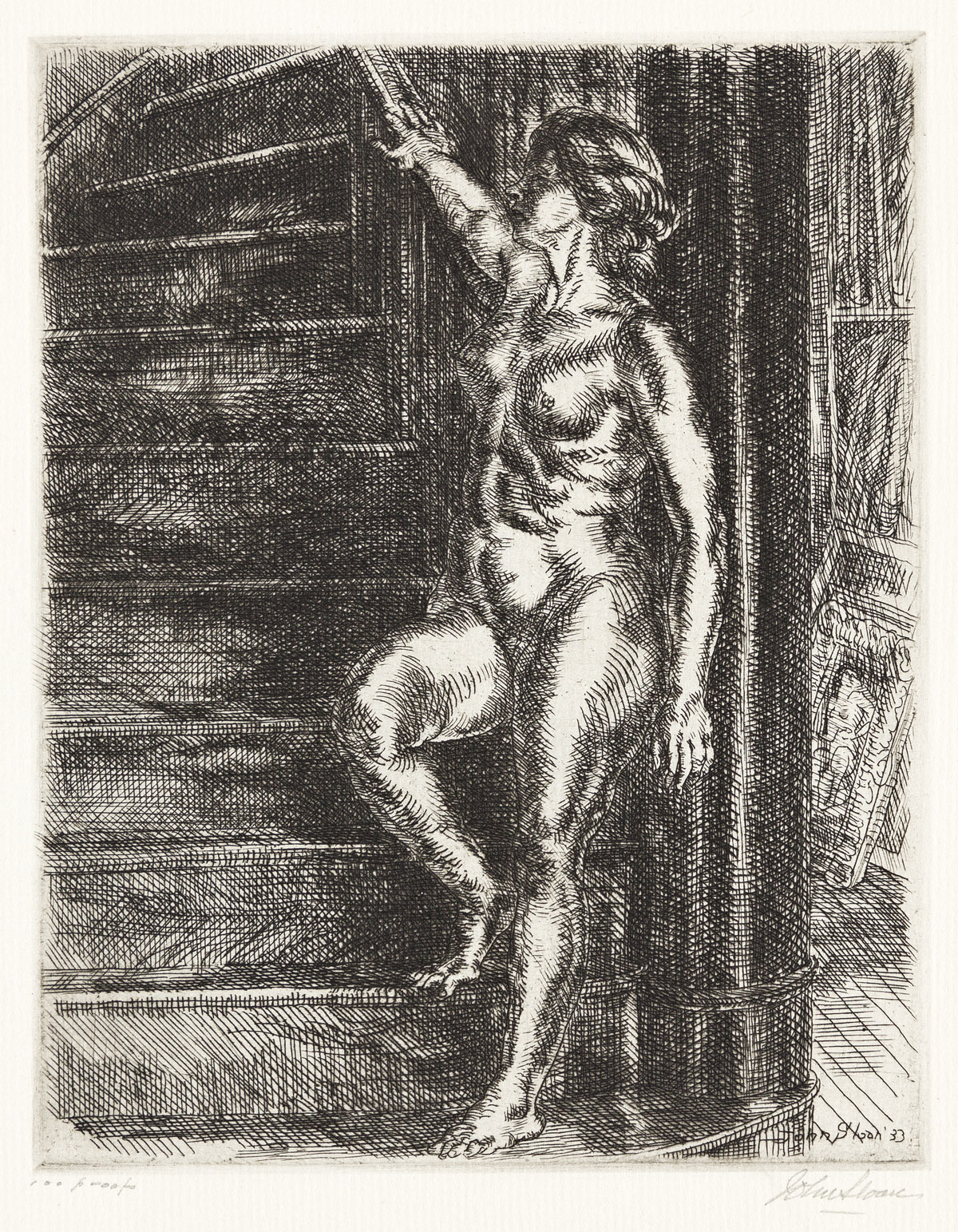 JOHN SLOAN (1871-1951) Nude Standing on a Stairway.